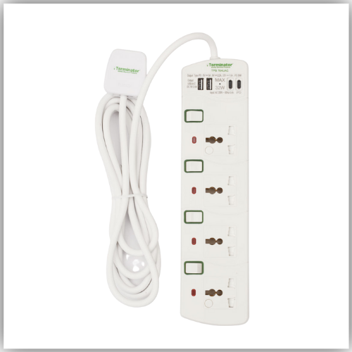 Extension Lead 4 Way Socket 3M With 4 USB (2 USB-A & 2 USB-C, - TPB 764UAC-3M