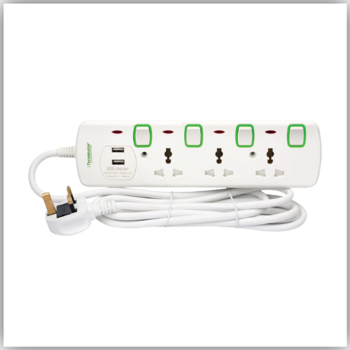 Extension Lead 3 Way Socket 3M With 2 USB, Individual Switches, Indicators -  TPB 853U