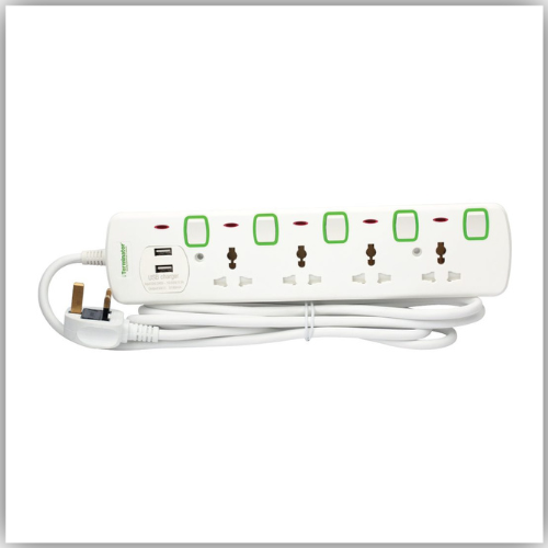 Extension Lead 4 Way Socket 3M With 2 USB, Individual Switches, Indicators - TPB 854U