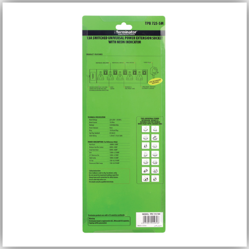 Extension Lead 5 Way Socket 5M With Individual Switch & Indicator - TPB 725-5M