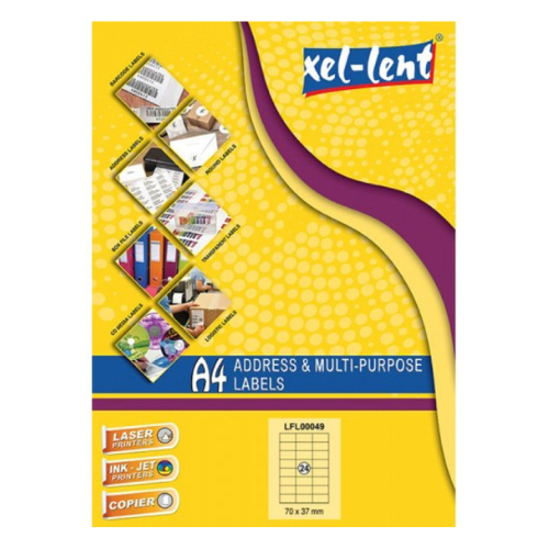 Xel-lent A4 Label-Sheet , 70 X 37 mm, 100 Sheets/Pack - LFL00049