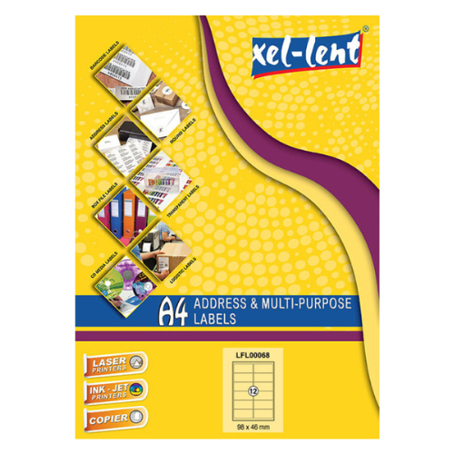 Xel-lent A4 Label-Sheet , 98 X 46 mm, 100 Sheets/Pack - LFL00068