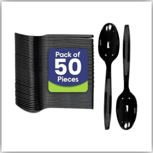 Black Plastic Table Spoon - HD, 50Pcs/Pack