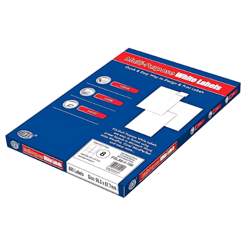 FIS Multi-purpose Laser Labels, A4 Size (96.5X67.7mm) 100 Sheets Per Pack, White Plain Labels - FSLA8-4-100