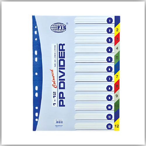 Divider Plastic Colored A4 with numbers 1-12