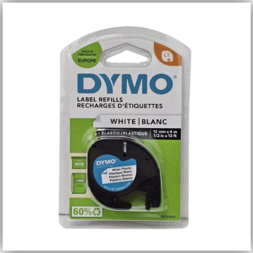 Dymo LetraTag Plastic Tape, 12mm X 4m, [White - 91201]
