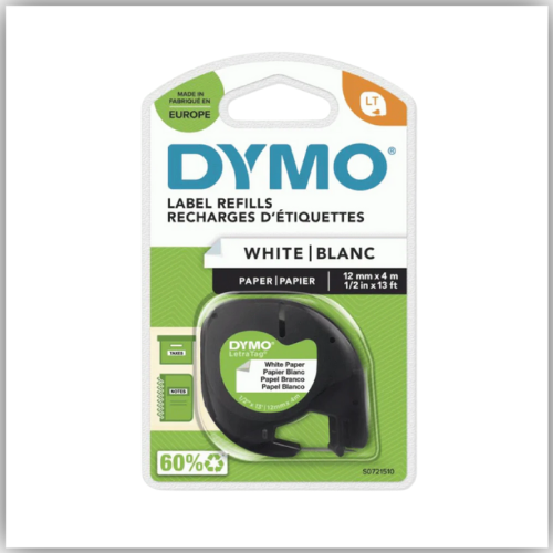 Dymo LetraTag Tape, 12mm X 4m, [Paper White - 91200]