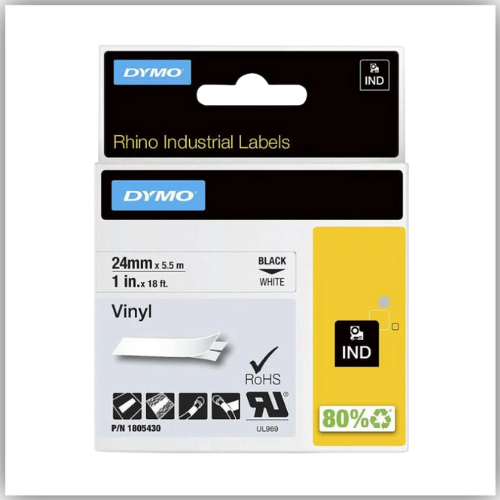 Dymo Rhino 1805430 24mm Vinyl, Black on White