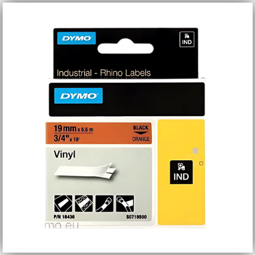 Dymo Rhino 18436 Vinyl 19mm Black on Orange Tape