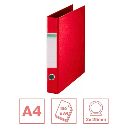 AMEST Heavy Duty 2-Ring Binder File–1 Inch Spine, Holds Up to 150 A4 Sheets - Red