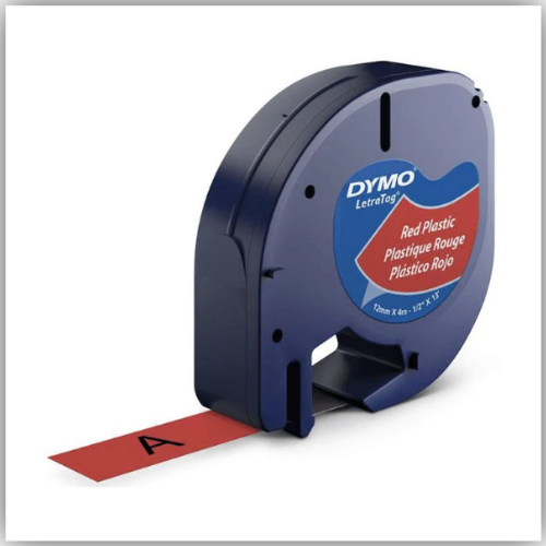 Dymo LetraTag Plastic Tape, 12mm X 4m, [Red - 91203]