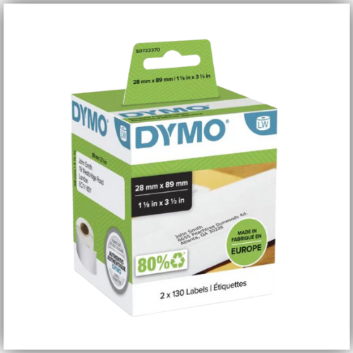 DYMO (99010) Address Labels, White Paper, 89 x 28 mm, [2X130 Labels/Roll]