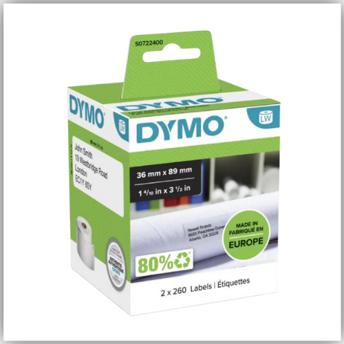 DYMO (99012) Large Address Labels, White Paper, 89 x 36 mm, [2X260 Labels/Roll]