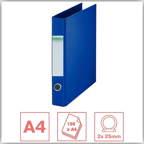 AMEST Heavy Duty 2-Ring Binder File–1 Inch Spine, Holds Up to 150 A4 Sheets - Blue