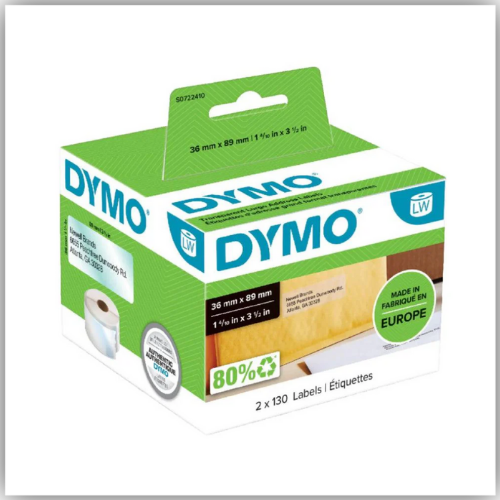 DYMO (99013) Large Address Labels, Transparent Plastic, 89 x 36 mm, [260 Labels/Roll]