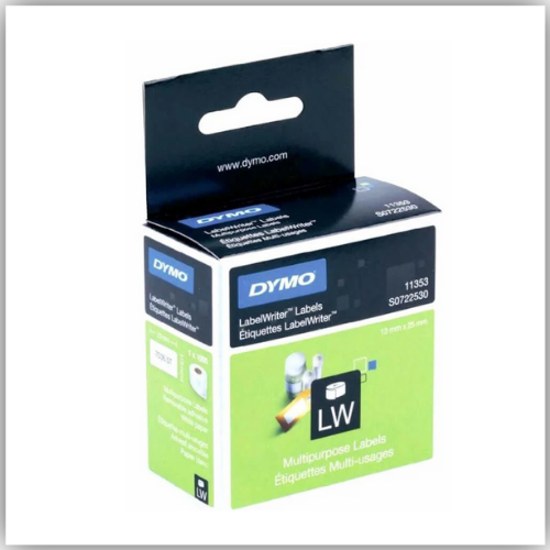 DYMO (11353) Multipurpose Labels (2 up), White Paper, 25 x 13 mm, [1000 Labels/Roll]