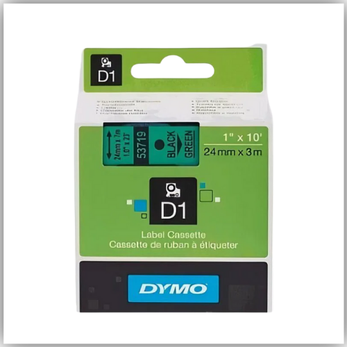 Dymo 53719, D1 Tape, 24mm x 7m, Black on Green