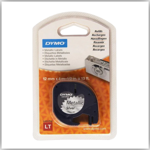 Dymo LetraTag Plastic Tape, 12mm X 4m, [Metallic Silver - 91208]DYM