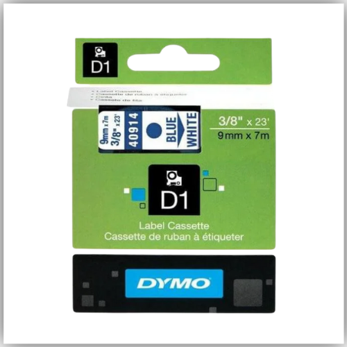 Dymo 40914, D1 Tape,9mm x 7m, Blue on White
