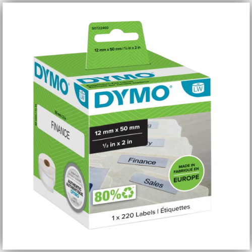 DYMO (99017) Suspension File Labels, White Paper, 50 x 12 mm, [220 Labels/Roll]