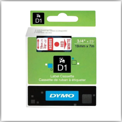 Dymo 45805, D1 Tape,19mm x 7m, Red on White