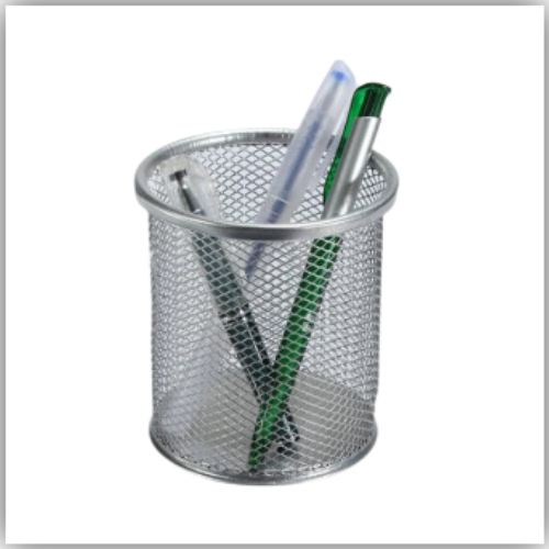 Metal Mesh Pen Holder, Round, Silver