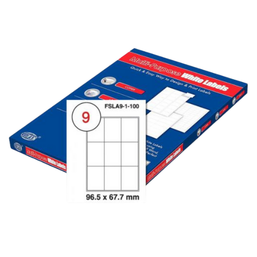 FIS Multi-purpose Laser Labels, A4 Size (96.5X67.7mm) 100 Sheets Per Pack, White Plain Labels - FSLA9-1-100