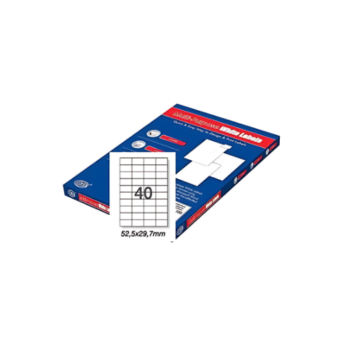 FIS Multi-purpose Laser Labels, A4 Size (52.5X29.7mm) 100 Sheets Per Pack, White Plain Labels - FSLA40-100