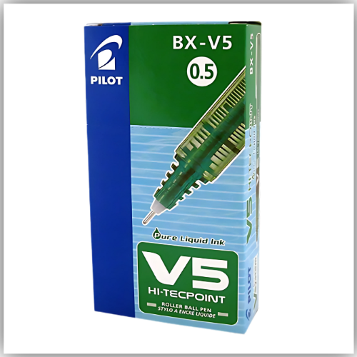 Pilot V5 Liquid Ink Rollerball 0.5 mm Tip (1X12) - GREEN
