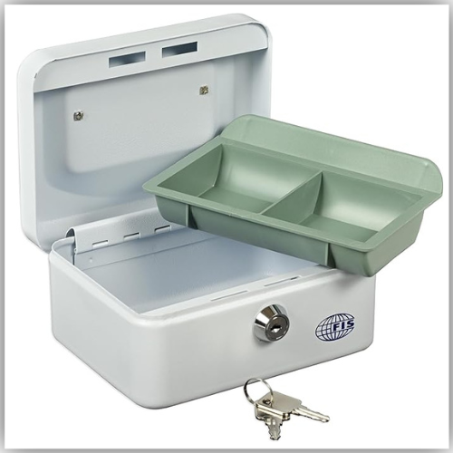 FIS Cash Box with Key, 6 Inch, Matt Finish White Color - FSCPTS0034WT