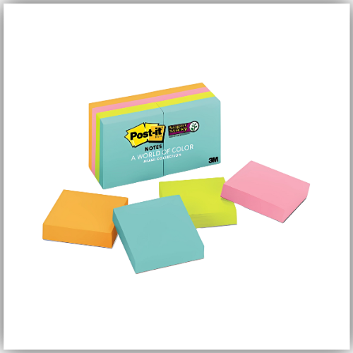 3M Color Post-it Notes, 2x2 , 4 Pads - Assorted color