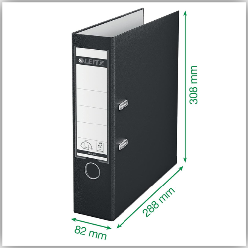 Box File Leitz Lever Arch File, Black, Plastic, A4, 80 mm spine