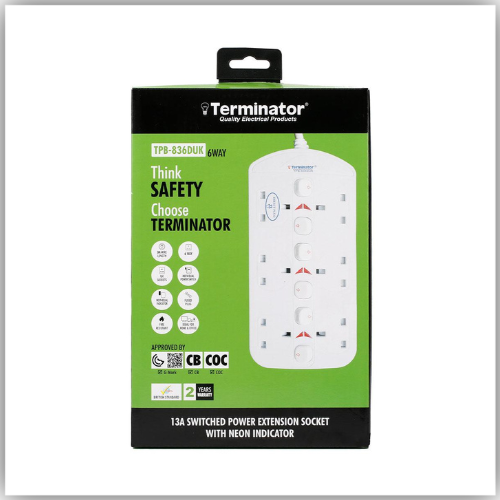 Extension Lead 6 Way Double Side UK With Individual Switches 3M -  TPB-836DUK