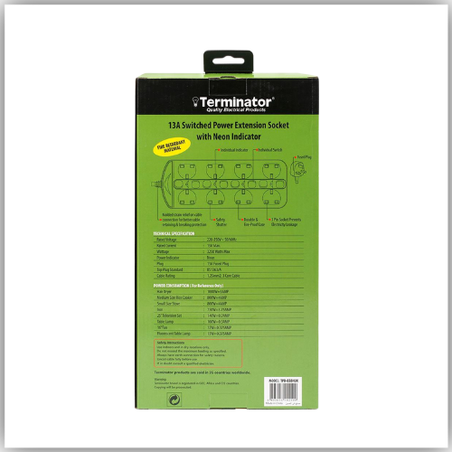 Extension Lead 6 Way Double Side UK With Individual Switches 3M -  TPB-836DUK