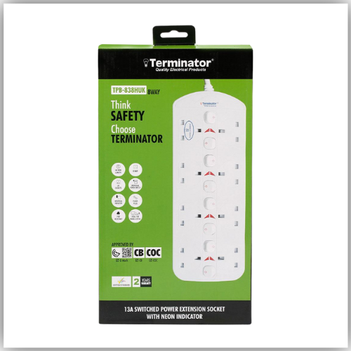 Extension Lead 8 Way Double Side UK With Individual Switches 5M - TPB-838HUK-5M