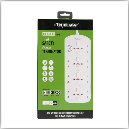 Extension Lead 8 Way Double Side UK With Individual Switches 3M - TPB-838HUK