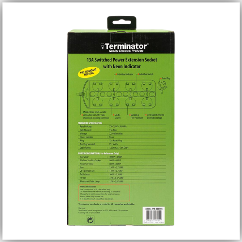 Extension Lead 8 Way Double Side UK With Individual Switches 3M - TPB-838HUK