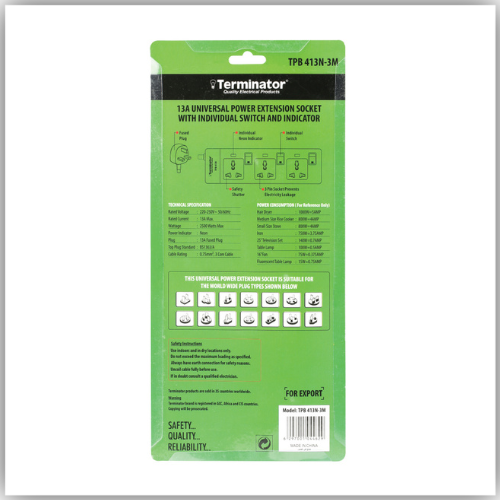 Extension Lead  3 Way Socket 3M -    TPB 413N-3M