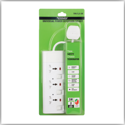 Extension Lead 3 Way Socket 3M With Individual Switch &amp; Indicator - TPB 723-3M