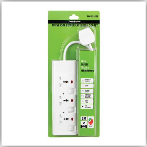 Extension Lead 3 Way Socket 5M With Individual Switch &amp; Indicator -  TPB 723-5M