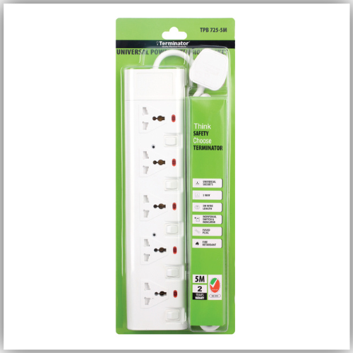 Extension Lead 5 Way Socket 5M With Individual Switch &amp; Indicator -  TPB 725-5M