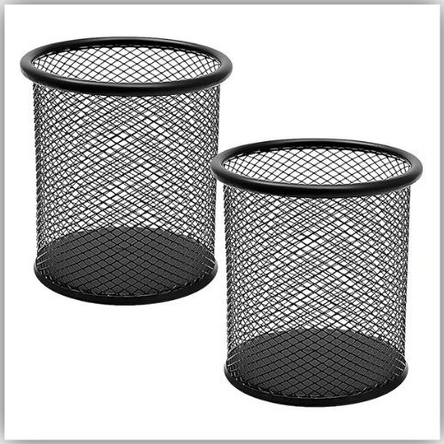 Metal Mesh Pen Holder, Round, Black